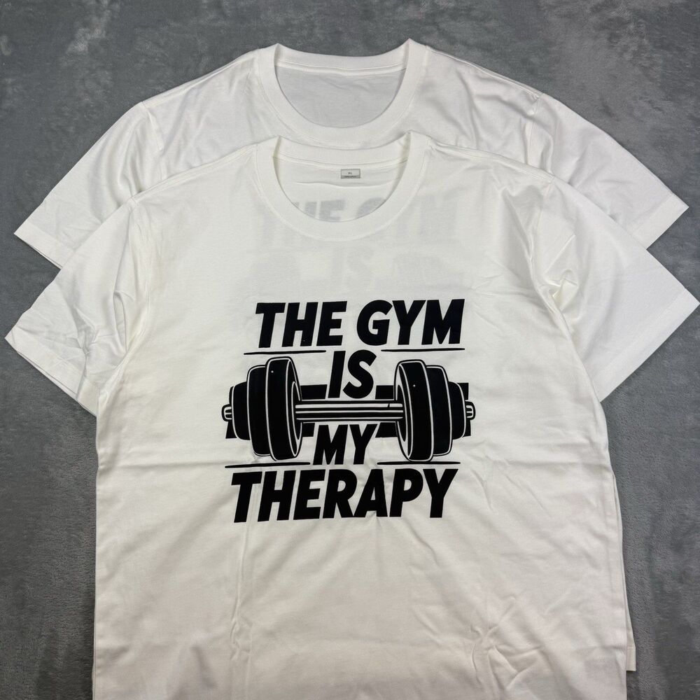 Lot of 2 Women’s XL Gym Graphic T-Shirts “The Gym Is My Therapy” White New